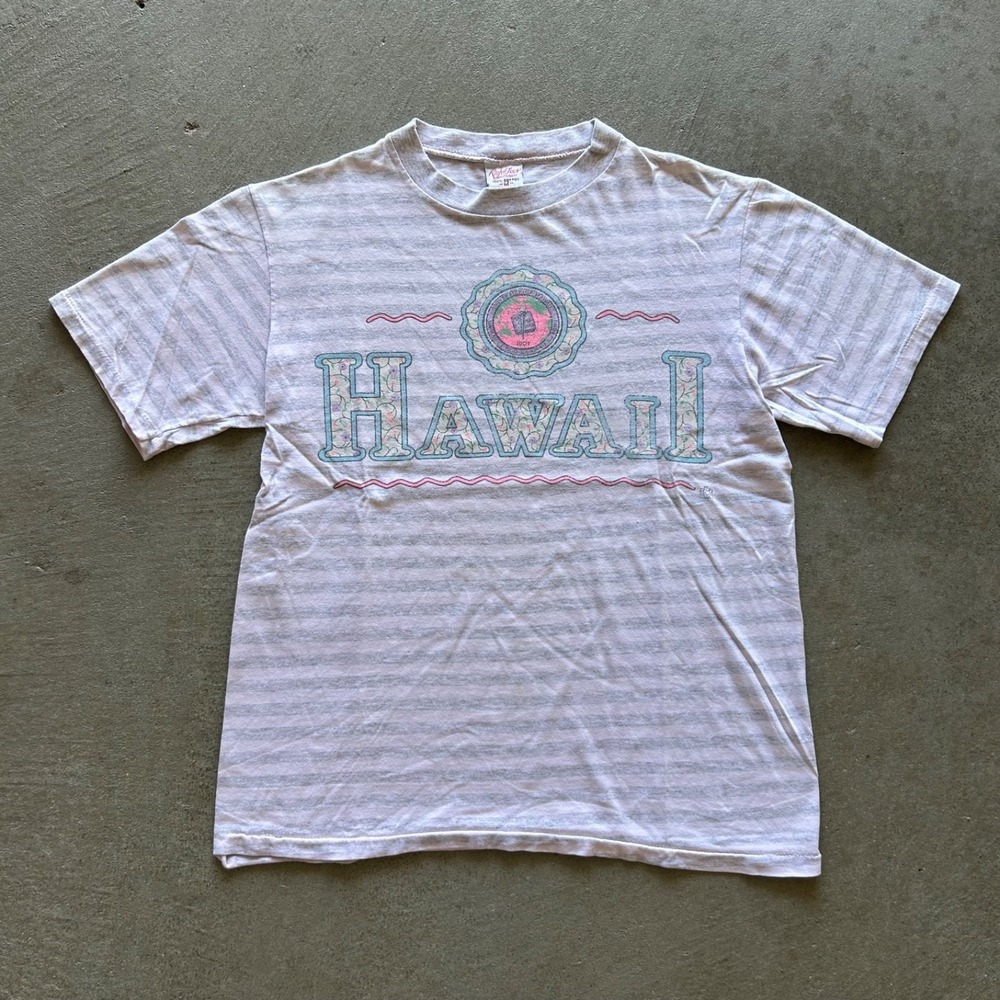 Vintage 90s University of Hawaii Shirt Size Medium White Gray Striped Surf